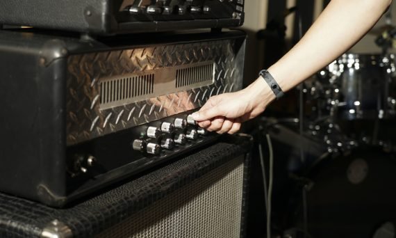 Amplifier for sound close-up in the studio. Mixer