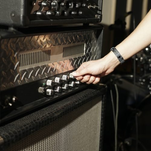 Amplifier for sound close-up in the studio. Mixer