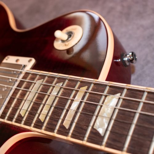 Vaduz, Liechtenstein, January 27, 2022 Electric guitar Gibson Les Paul american standard in the color red product shot